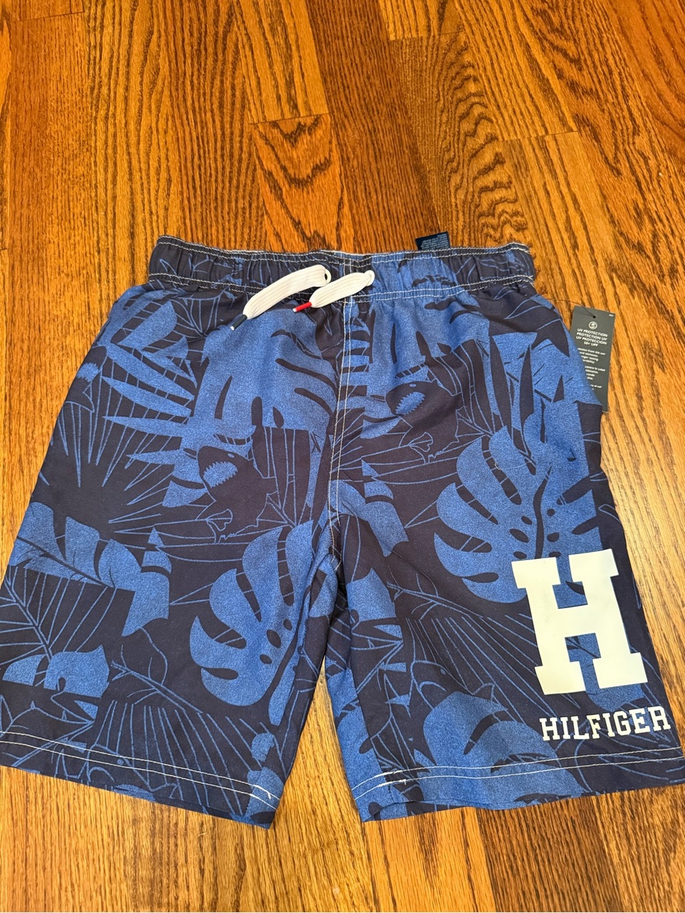 BNWT boys Tommy Hilfiger Blue Tropical Leaf Swim Trunks